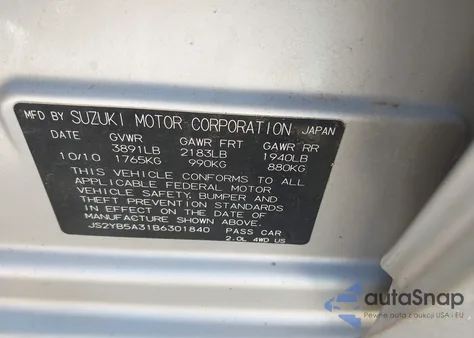 2011 Suzuki Sx4 Premium/Tech Valu Pkg (Nav) из США, поврежденный, VIN JS2YB5A31B6301840